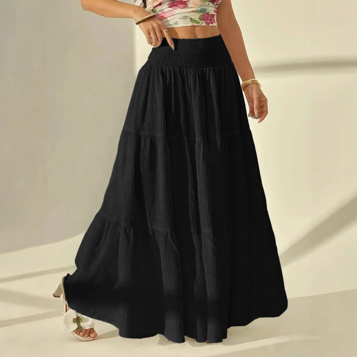 Women's Maxi Skirt with Voluminous Layered Design