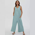 Women's Casual Overall with Deep Neckline and Pockets