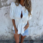 Women's Elegant Blouse with Ruching and Full Button Placket