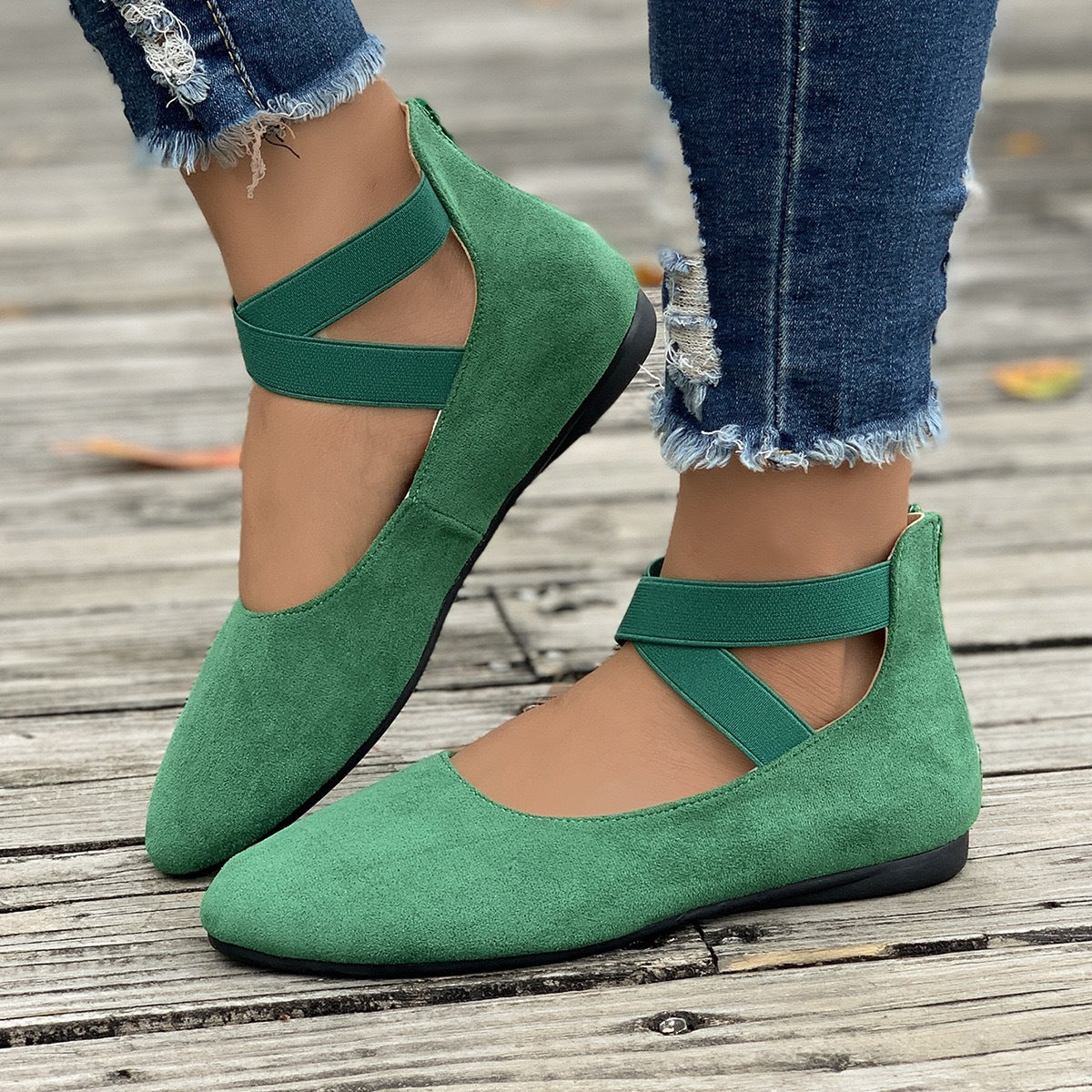 Women's Ballet Flats with Elastic Cross Straps