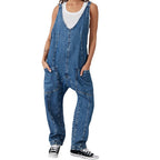Women's Casual Deep Neckline Jumpsuit with Pockets