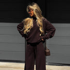 Women's Loungewear Combination with Loose Polo Shirt and Wide Pants