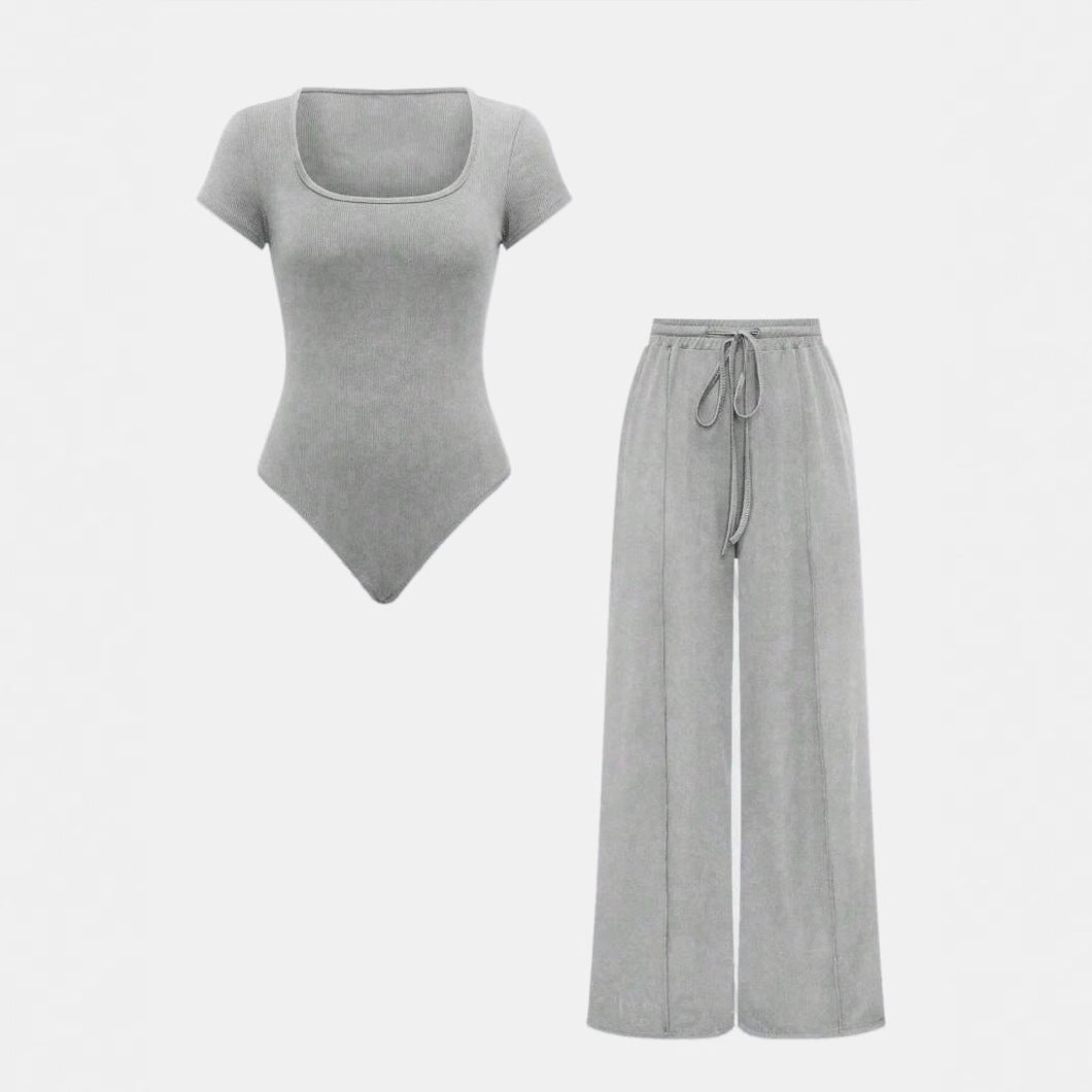 Casual Short-Sleeve Wide-Leg Jumpsuit