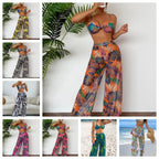 Women's Swim Set with Floral Design and Loose Palazzo Pants
