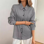 Women's Long Sleeve Striped Blouse with Back Detail