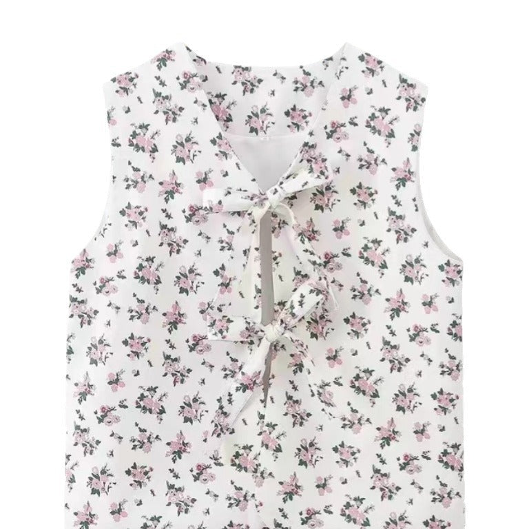 Women's Blouse with Floral Accents and Tie Detail