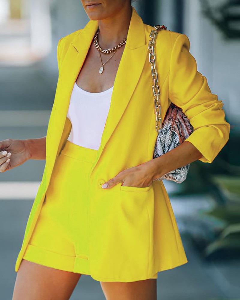 Women's Fitted Long Blazer and High-Waist Shorts Set