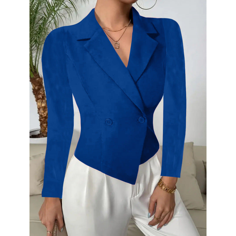 Women's Elegant Double-Breasted Blazer with Curved Hem