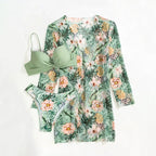 Women's Swimwear Set with Floral Kimono and Bikini