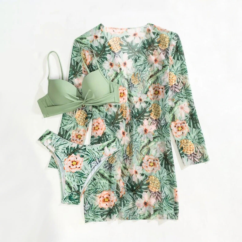 Women's Swimwear Set with Floral Kimono and Bikini
