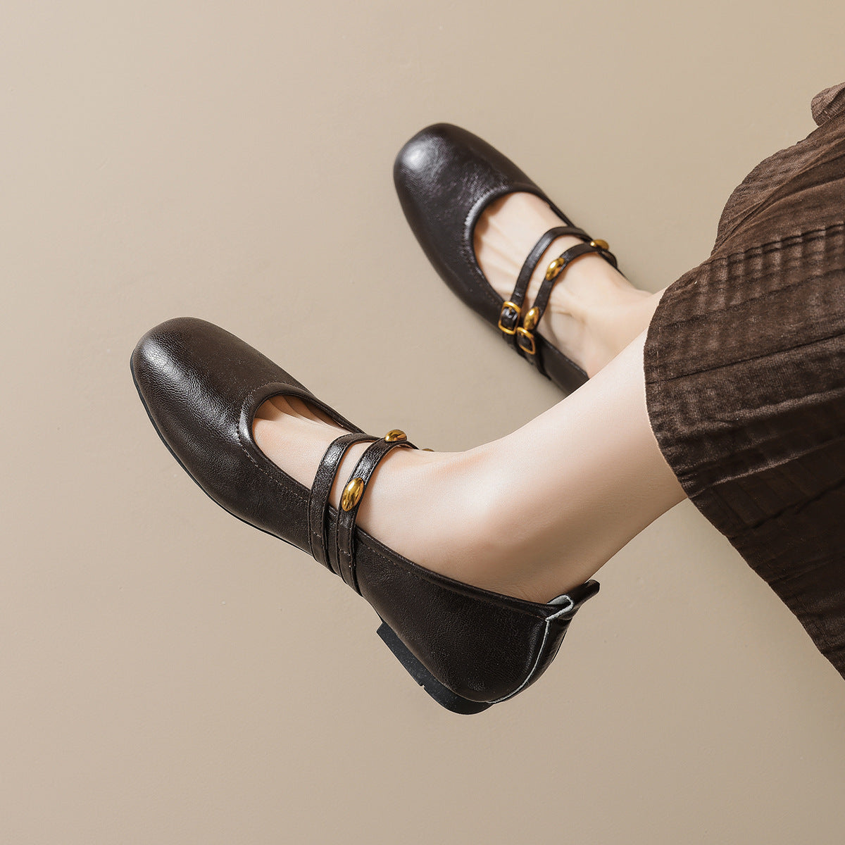 Women's Ballet Flats with Elegant Double Straps and Practical Buckles