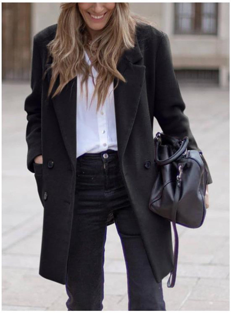 Women's Modern Oversized Coat with Double-Breasted Button Placket