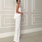 Women's Elegant Set with Casual Top and High-Waisted Pants