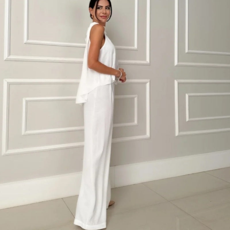Women's Elegant Set with Casual Top and High-Waisted Pants