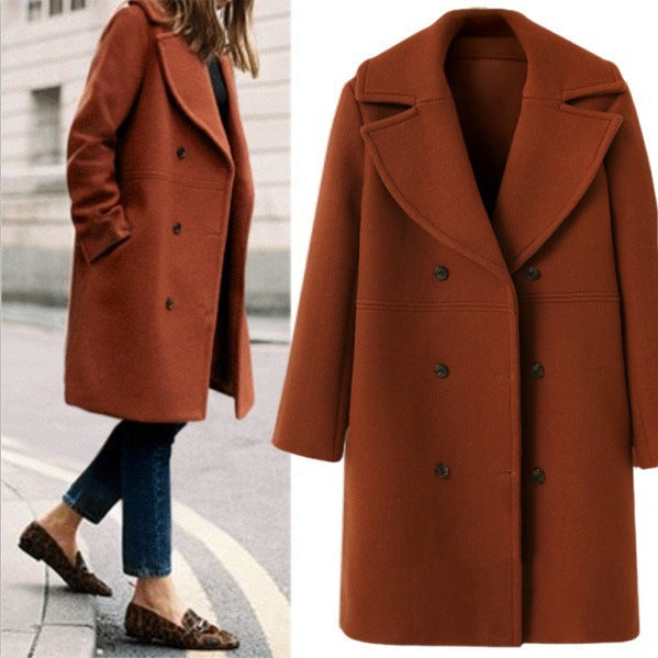 Women's Elegant Double-Breasted Coat with Modern Lapel