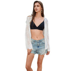Women's Cropped Knit Top with Tropical Motif
