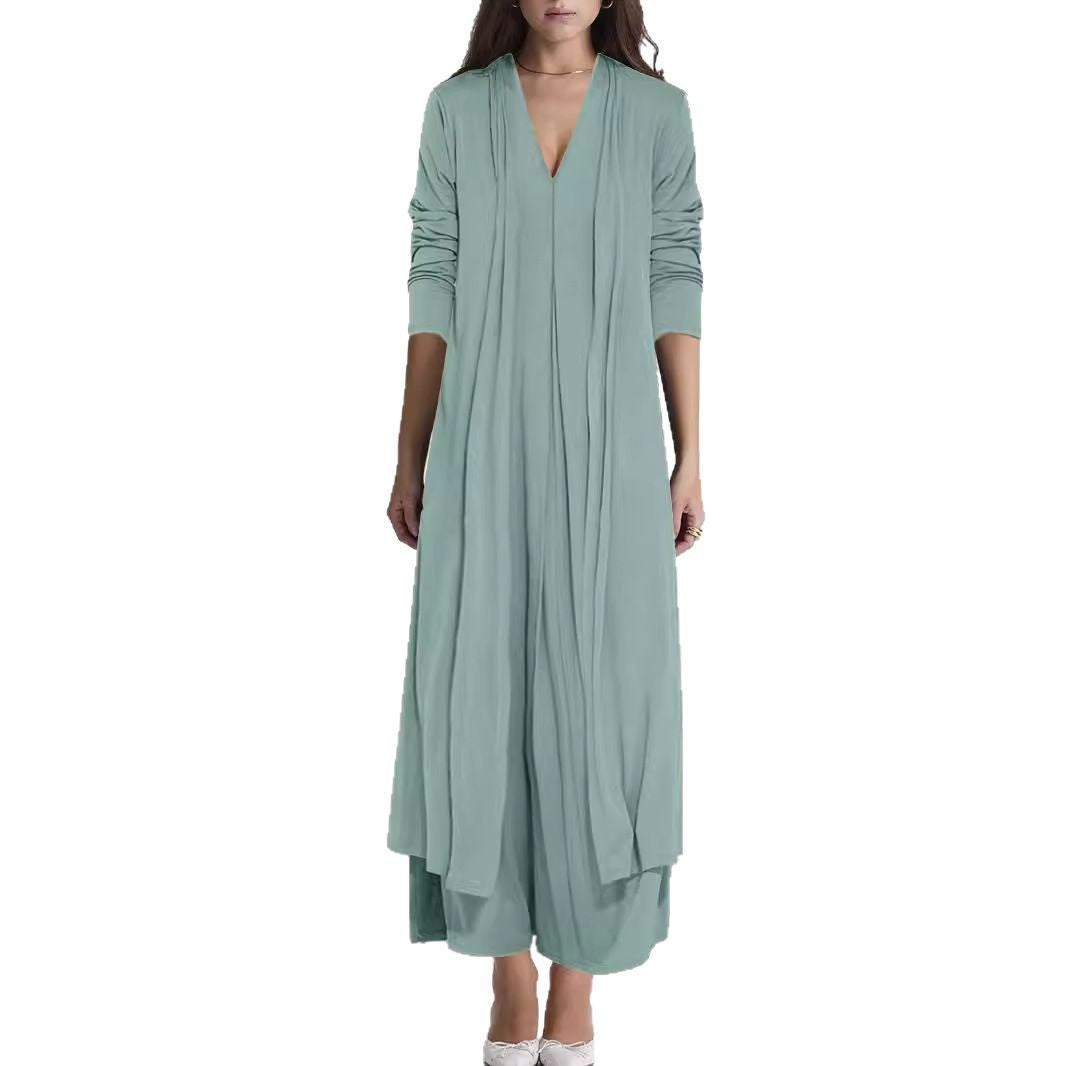 Women's Airy Maxi Skirt with Elegant V-Neck and Flowing Cut