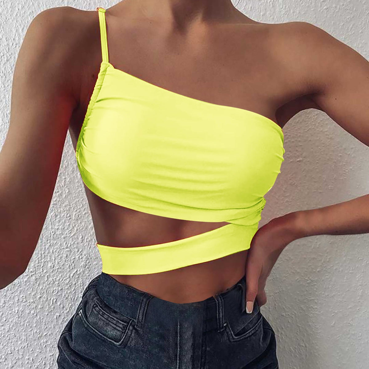 Women's Asymmetrical Crop Top with Elegant Wrap Design