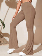 Women's Elegant Loose Flared Pants with Ribbed Texture