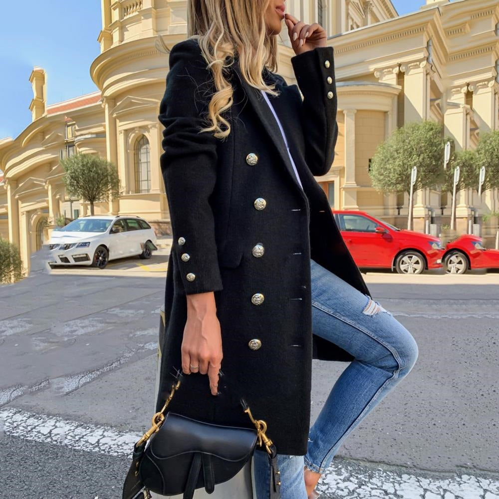 Women's Elegant Double-Breasted Blazer Coat with High-Quality Buttons