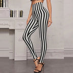 Women's High-Waisted Leggings with Graphic Stripe Pattern