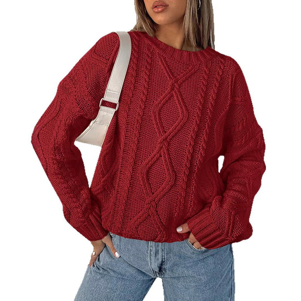 Women's Chunky Knit Sweater with Wave Pattern and Wide Cut