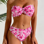 Women's Bandeau Bikini with Floral Ruffles
