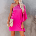 Women's Asymmetrical Cocktail Dress with Elegant Shoulder Design
