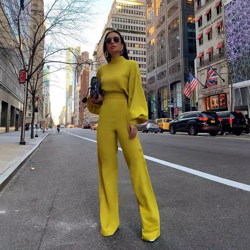 Elegant Jumpsuit with Wide Sleeves and High Collar
