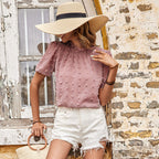 Women's Textured Short Puff-Sleeve Blouse