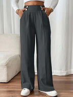 Women's Elegant and Airy High-Waist Wide-Leg Trousers with Practical Pockets