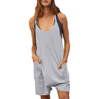 Women's Comfortable Jumpsuit with Deep Neckline and Pockets