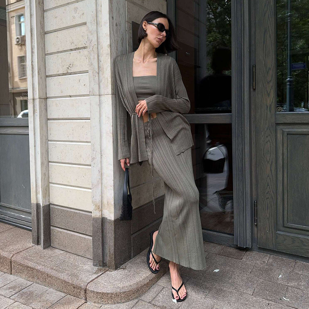 Women's Elegant Knit Ensemble with Crop Top and Maxi Skirt