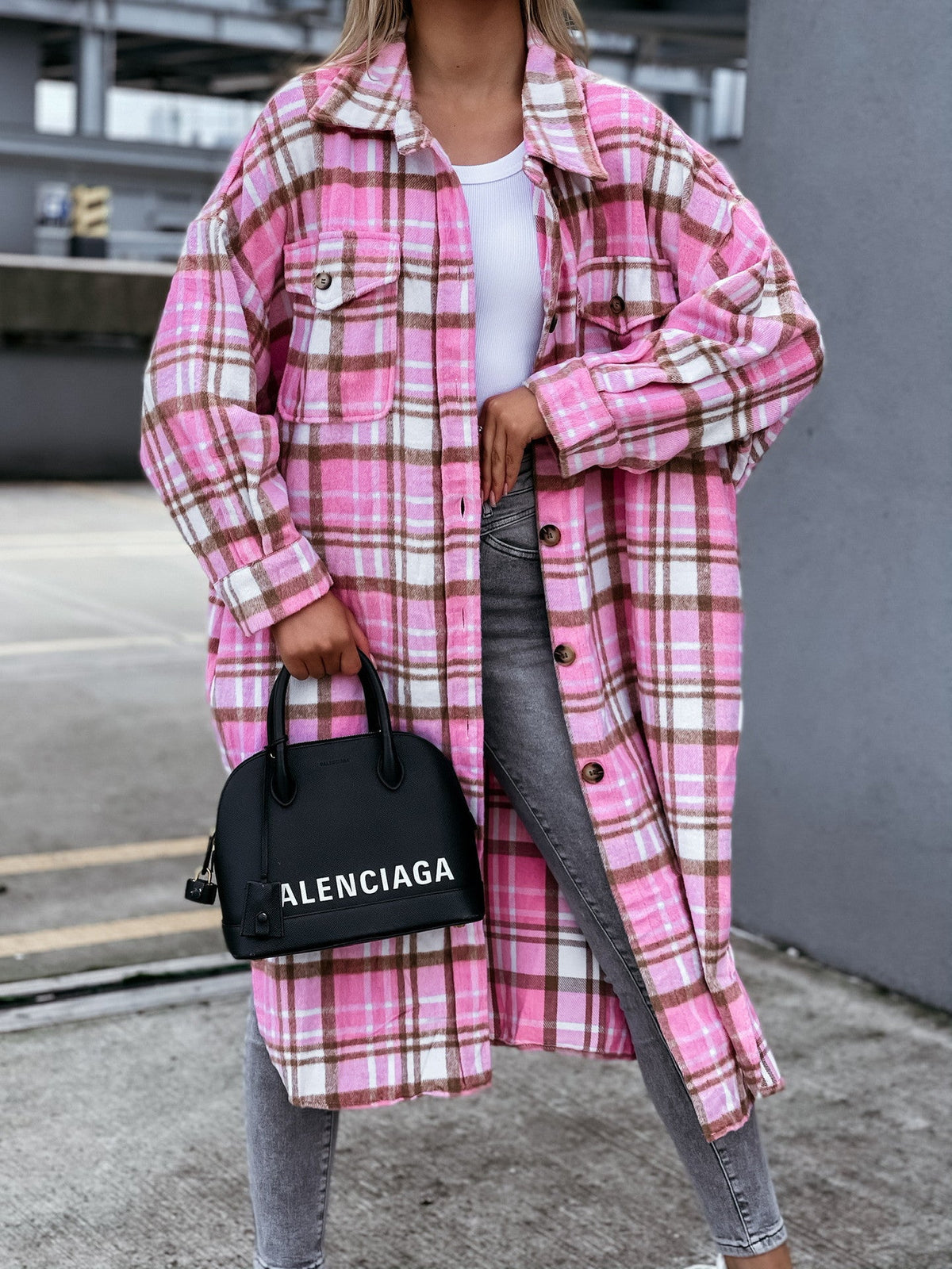 Women's Plaid Shirt Coat in Soft Cotton Blend