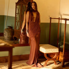 Floor-Length Wrap Dress with Draping