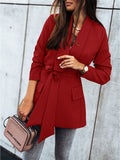 Women's Elegant Tailored Blazer with Belt and Pockets