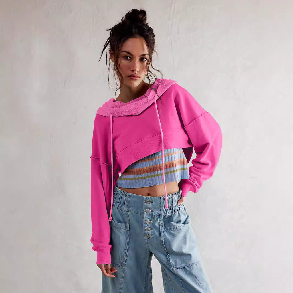 Cropped Sweatshirt with Kangaroo Pocket