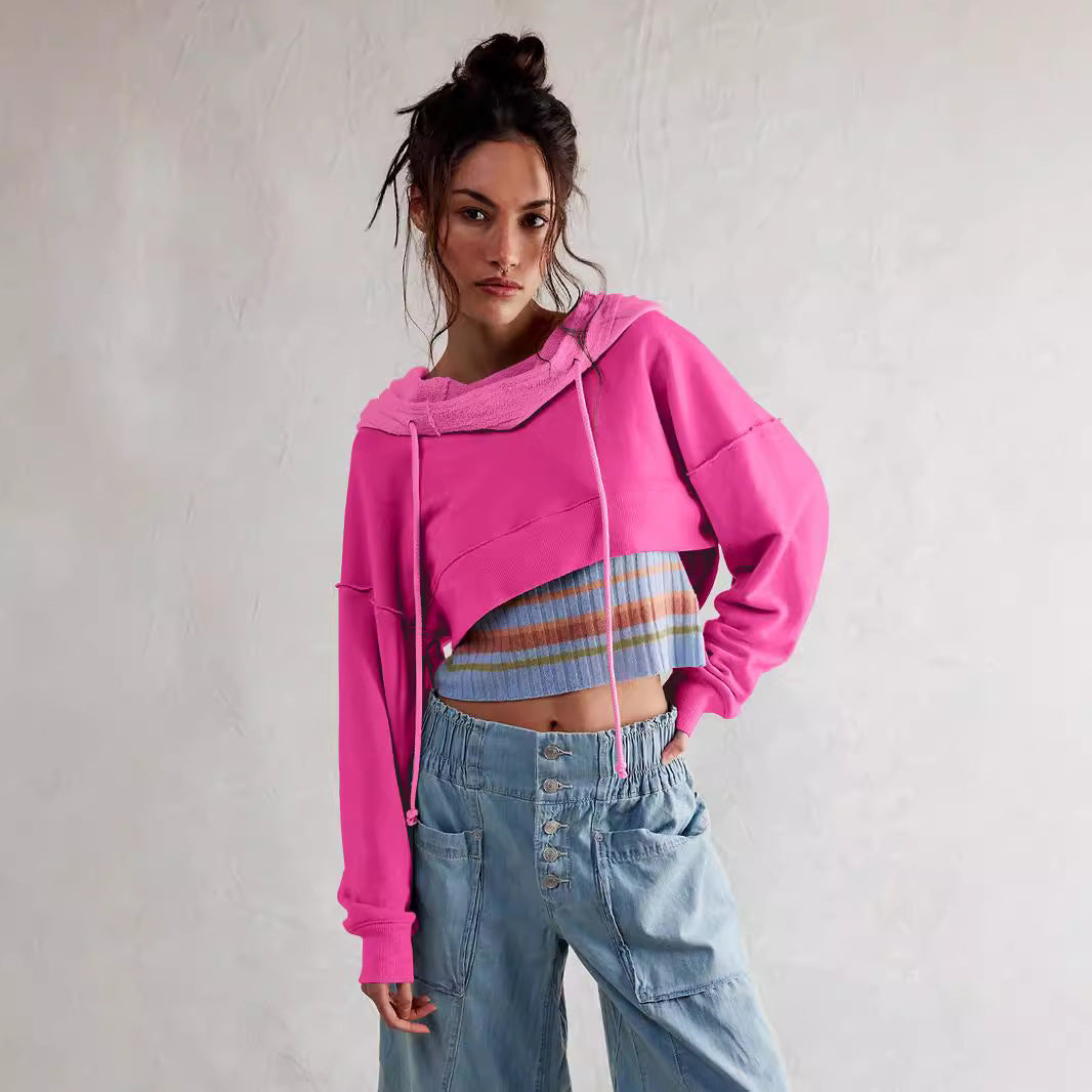 Cropped Sweatshirt with Kangaroo Pocket