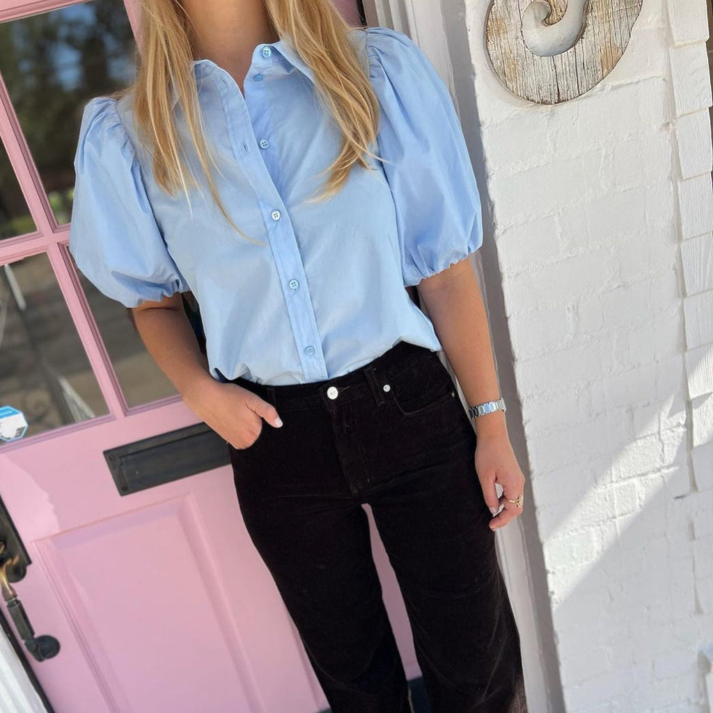 Women's Blouse with Puff Sleeves and Classic Collar