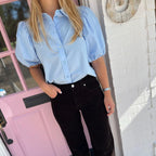 Women's Blouse with Puff Sleeves and Classic Collar