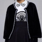 Women's Fluffy Cardigan with Pearl Detail