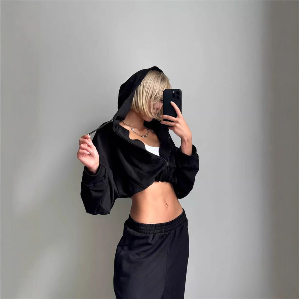 Women's Cropped Zip-Hoodie and High-Waisted Sweatpants Lounge Set
