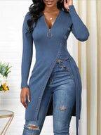 Women's Form-Fitting Wrap Shirt with Button Details and Deep V-Neck