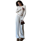 Women's Loungewear Set with Long-Sleeve Top and Wide-Leg Pants