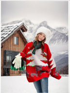 Women's Festive Christmas Sweater with Glittering Reindeer Design
