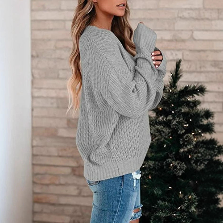 Women's V-Neck Fine Knit Pullover