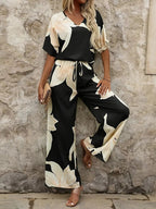 Elegant Women's Jumpsuit with Floral Patterns and Wide Leg
