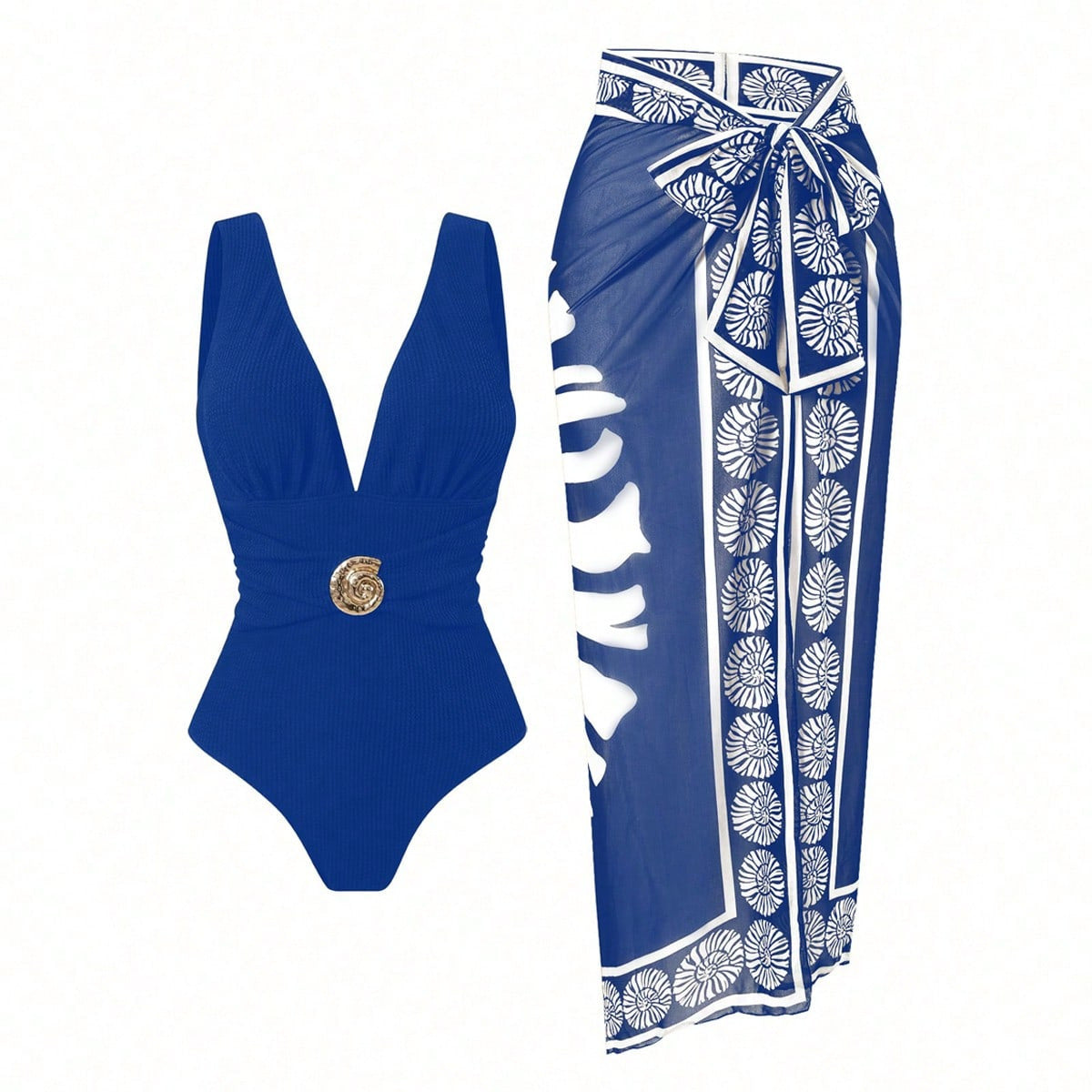 Women's Swimsuit with Feminine Wrap Skirt and Elegant Jewelry Detail