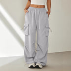 Women's Cargo Pants with Side Pockets and Elastic Waistband