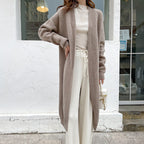 Women's Large Knit Cardigan with Open Design and Voluminous Sleeves